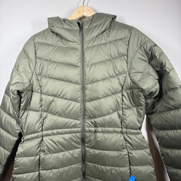 Women's Columbia Green Quilted Puffer Full Zip Coat with Hood Size S NEW - Picture 5 of 7